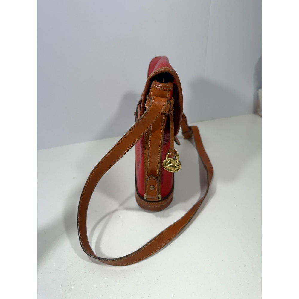Dooney & Bourke Vintage All Weather Leather Crossbody Bag Red Tan USA Made - Picture 5 of 16